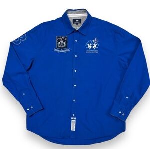 LA MARTINA Cannes Polo Team Blue Embroidered Button Front Shirt